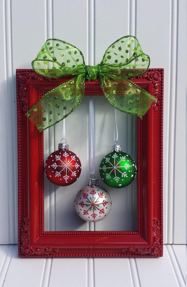 Red Ornaments In Wooden Frame