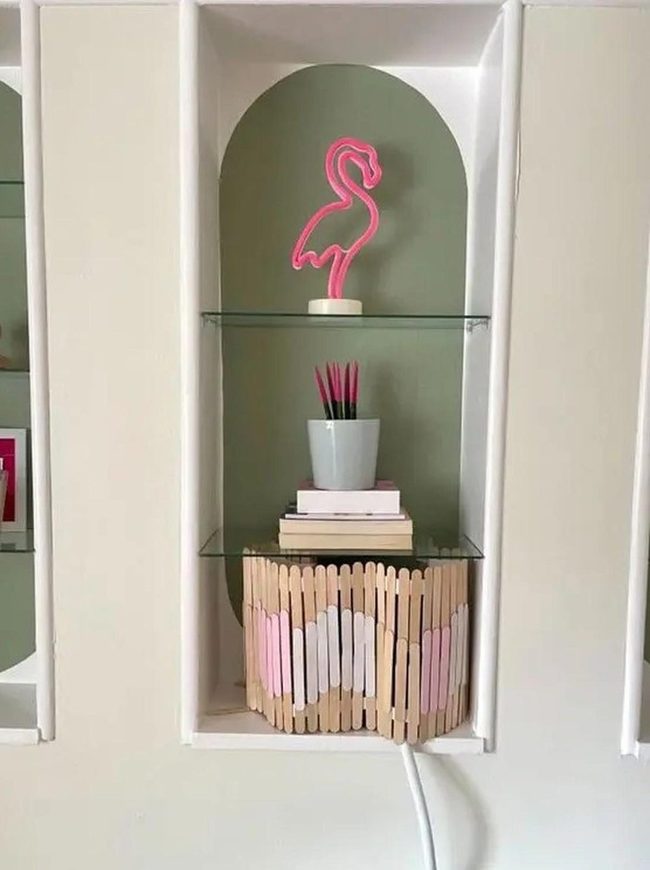 Pink Flamingo Lights Green Wall