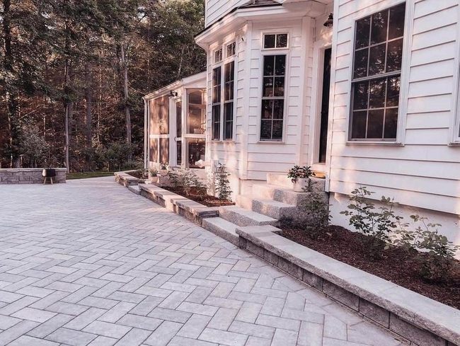 Herringbone Pavers, Lush Garden Beds