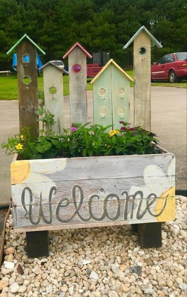 Colorful Blooms In Wooden Planter