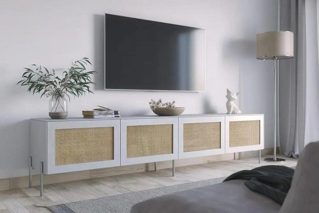 White Woven Cabinet Elegance