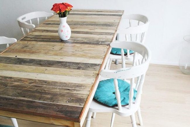 Brown Wood Table With Red Blooms