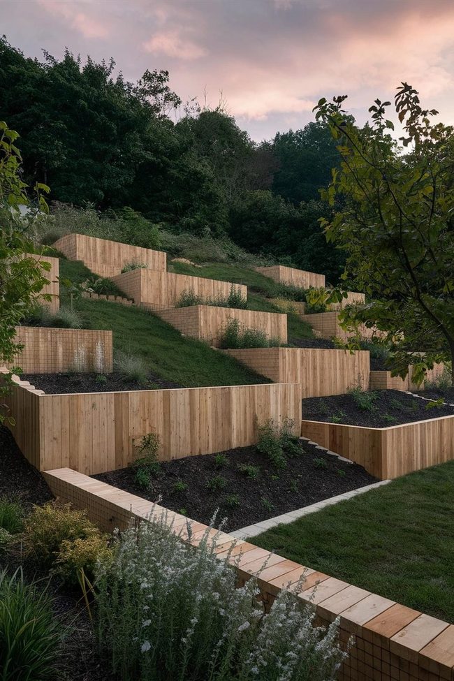 Sloped Land Wooden Mesh Fence