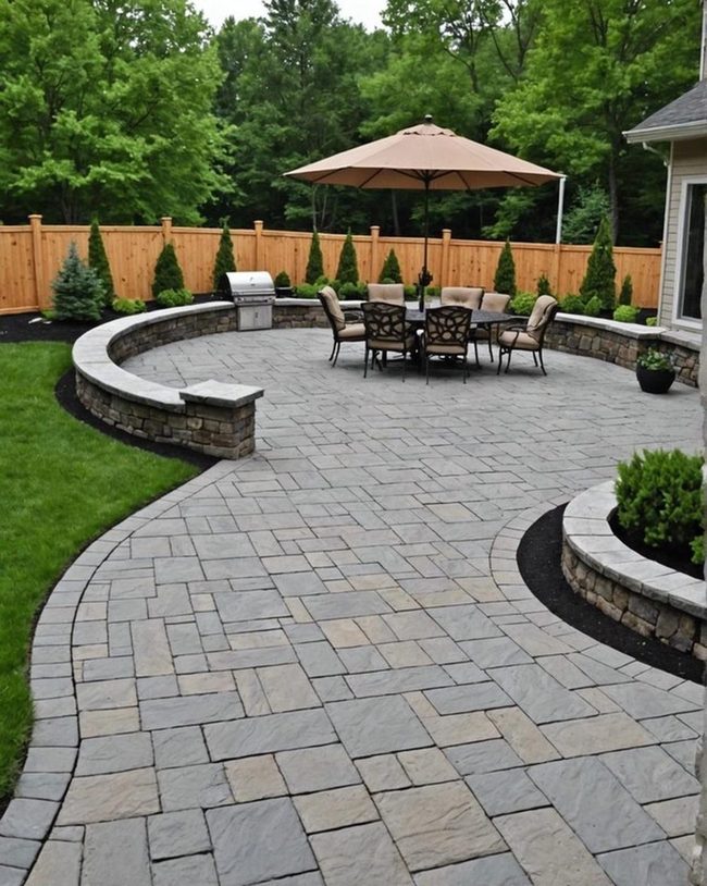 Stone-Bordered Concrete Patio