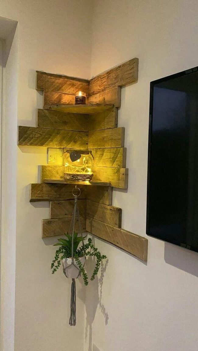 Natural Wood Corner Shelves