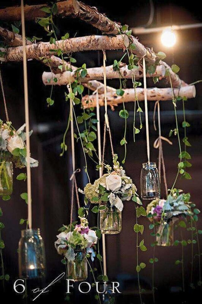 Hanging Jars Fresh Flowers Green