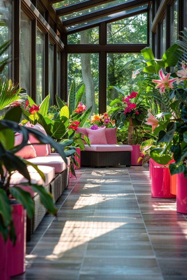 Vibrant Indoor Gardens in Soft Pink