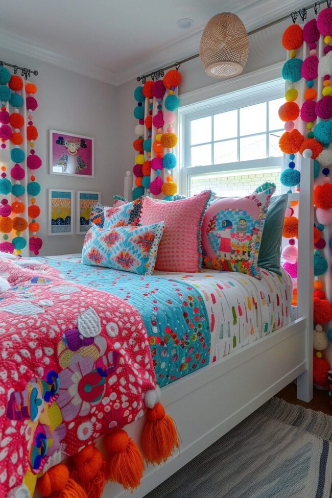 Colorful Pom-Pom Curtain Decor