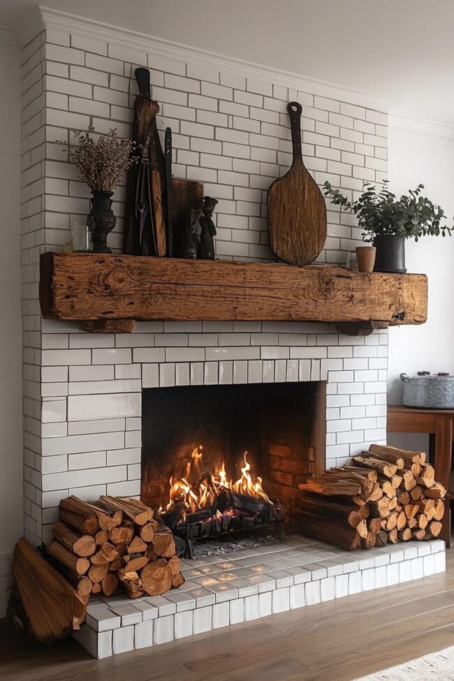Subway Tile Fireplace Design