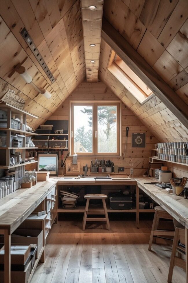 Organized Attic Craft Room