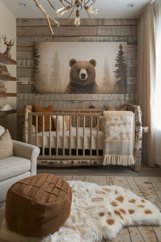 Nature-Inspired Nursery with Bear Mural