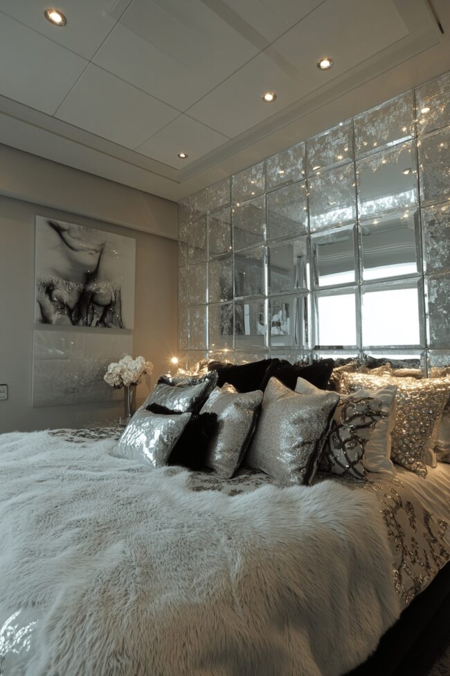 Mirror-Filled Glamorous Bedroom