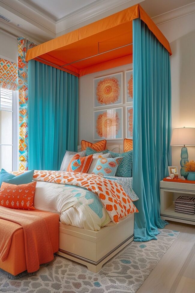 Striking Color Block Canopy Curtains