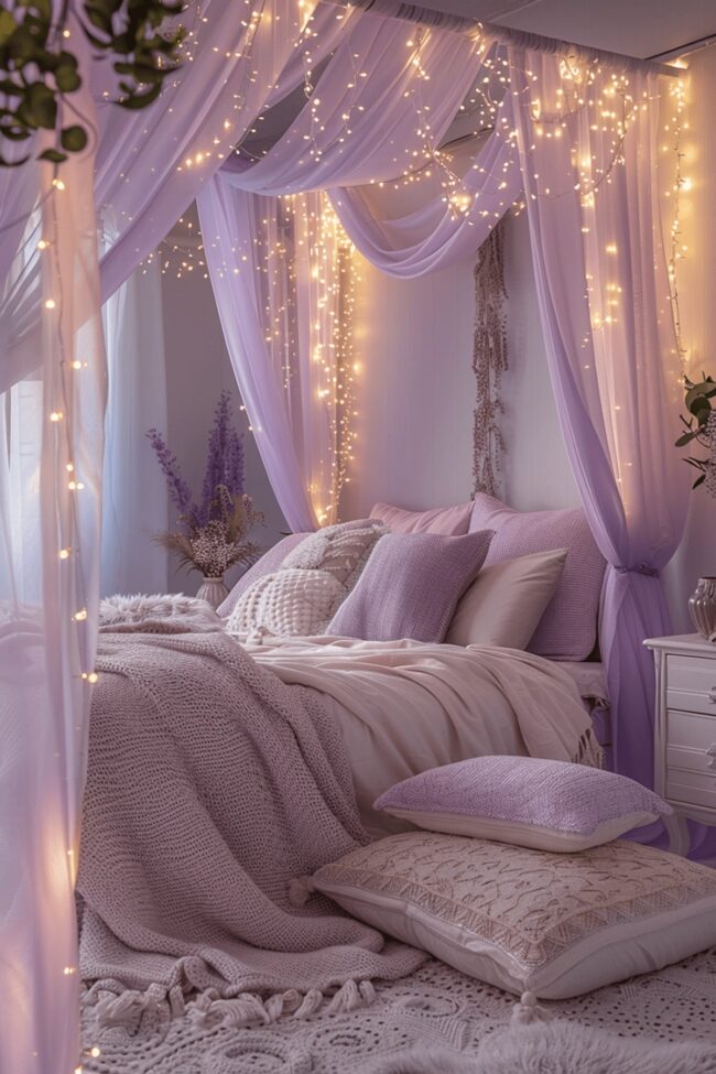 What Types Of Lighting Complement Soft Lavender In The Bedroom For A Warm, Soothing Glow?
