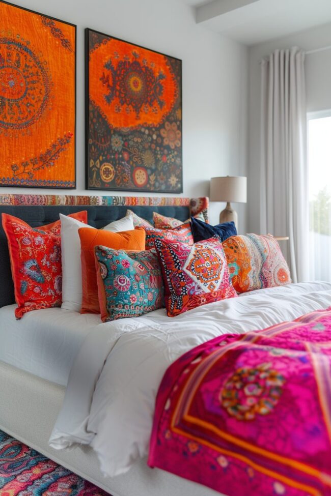 Nomad Boho Bedroom with Unique Pillows
