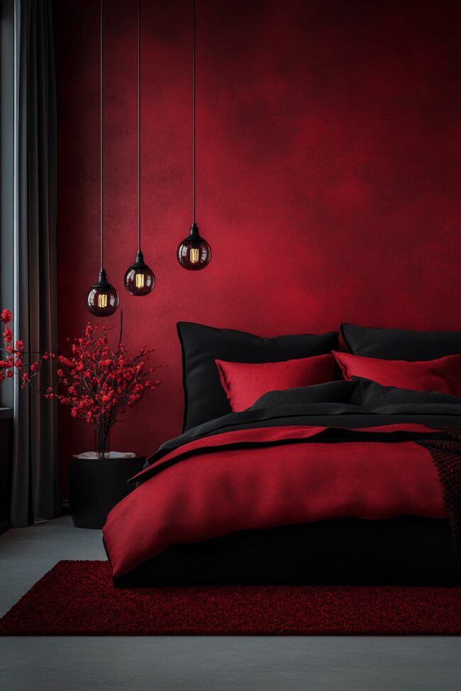 Dynamic Red and Noir Bedroom