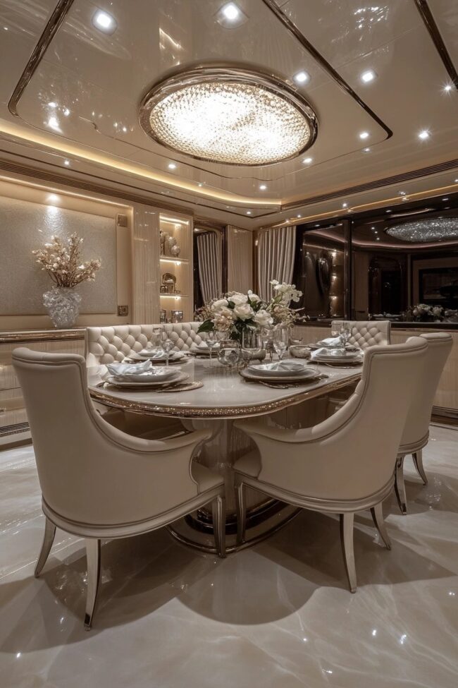 Chic Dining Space with Platinum and Pearl