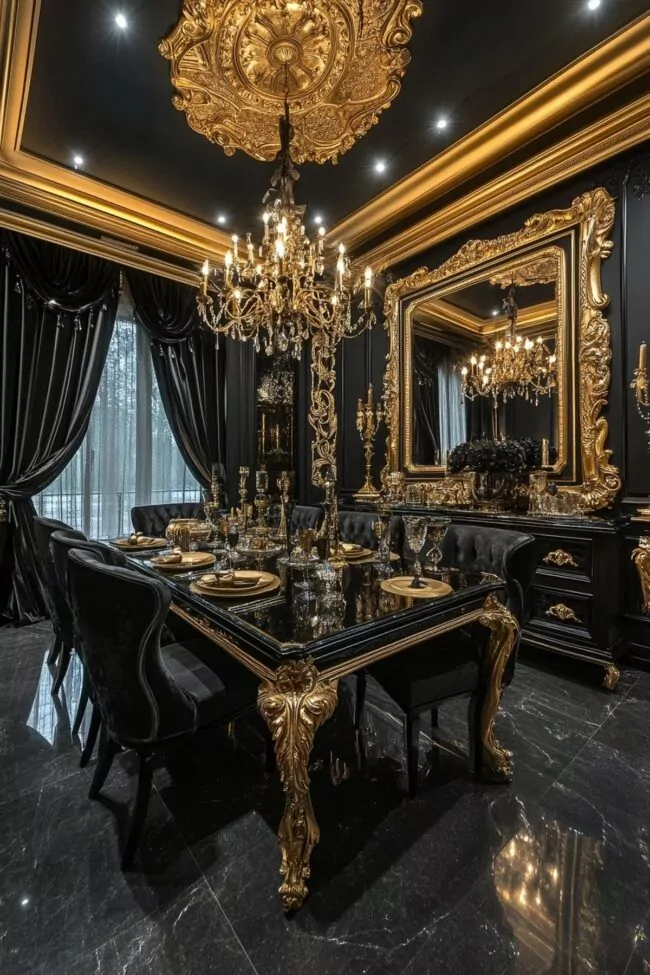 Chic Black and Gold Dining Space
