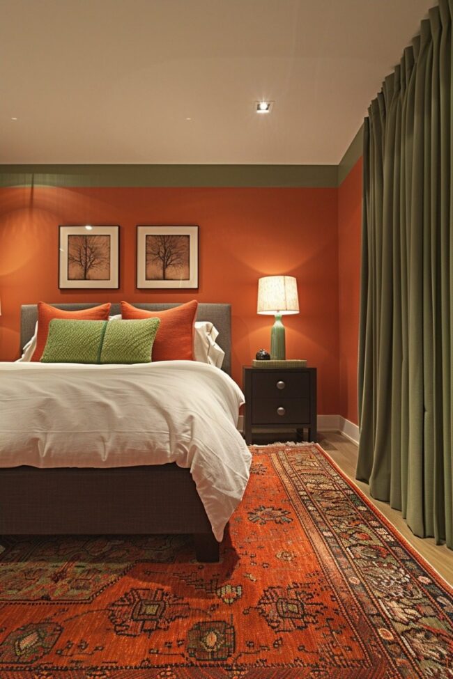 Vivid Green Highlights in a Terracotta Bedroom