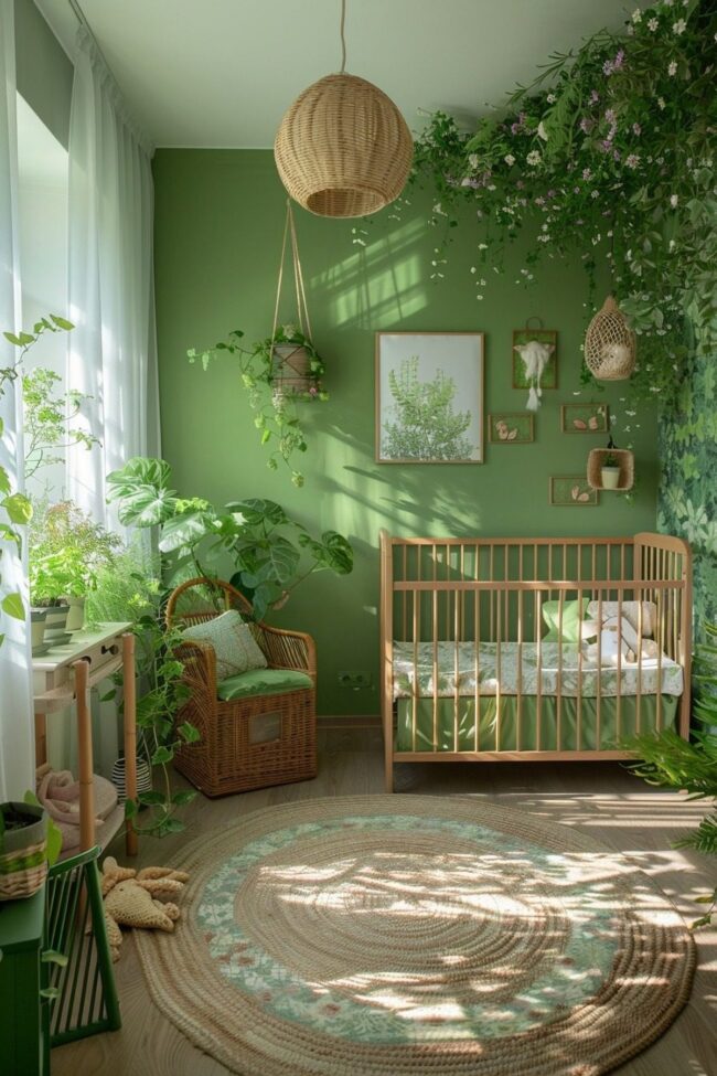 Earthy Green Nursery with Woven Accents