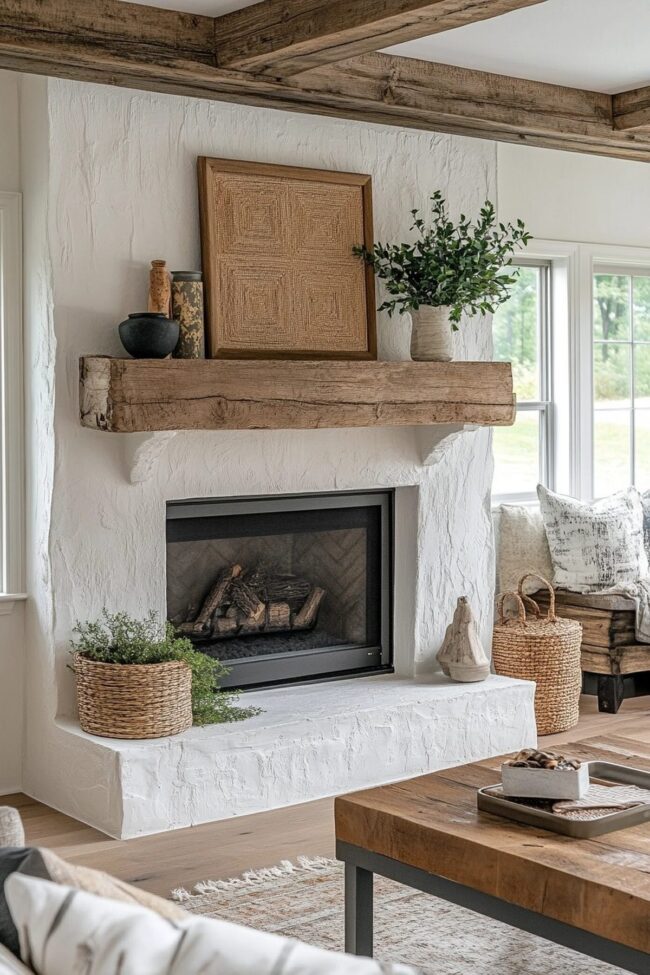 Rustic Plaster Fireplace Design
