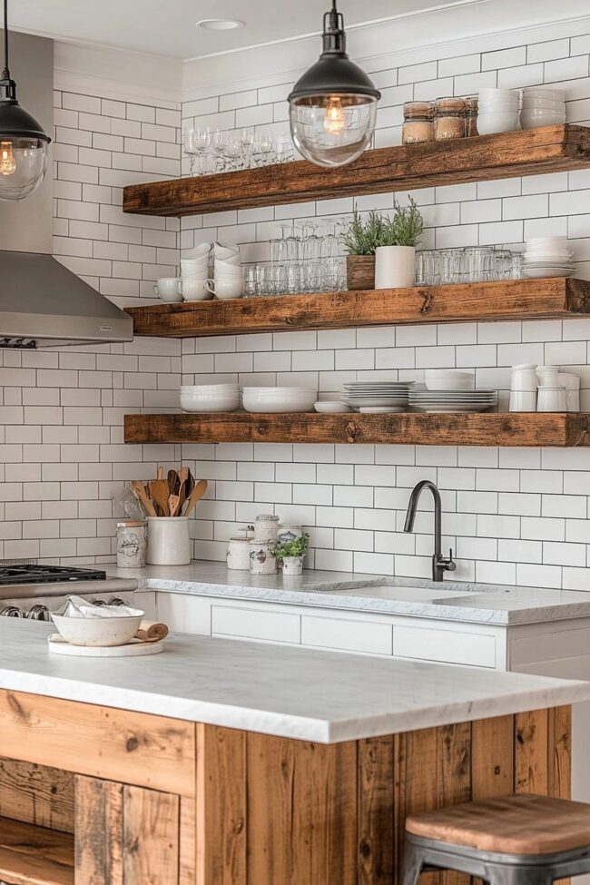 Country Kitchen Open Shelving Ideas